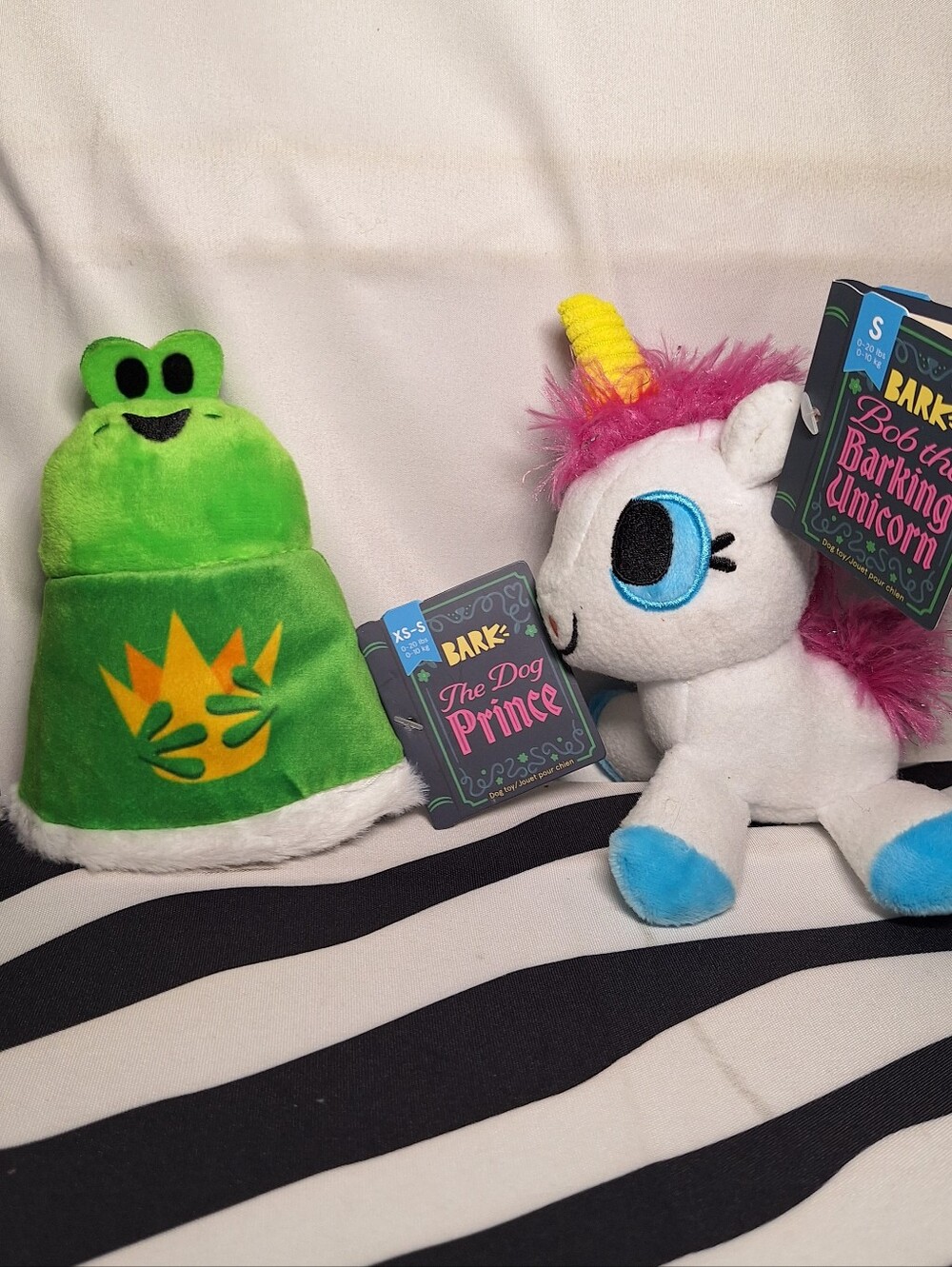 NWT Bark The Dog Prince and Bob the Unicorn Dog Toys, 2 Pack, XS-S & S